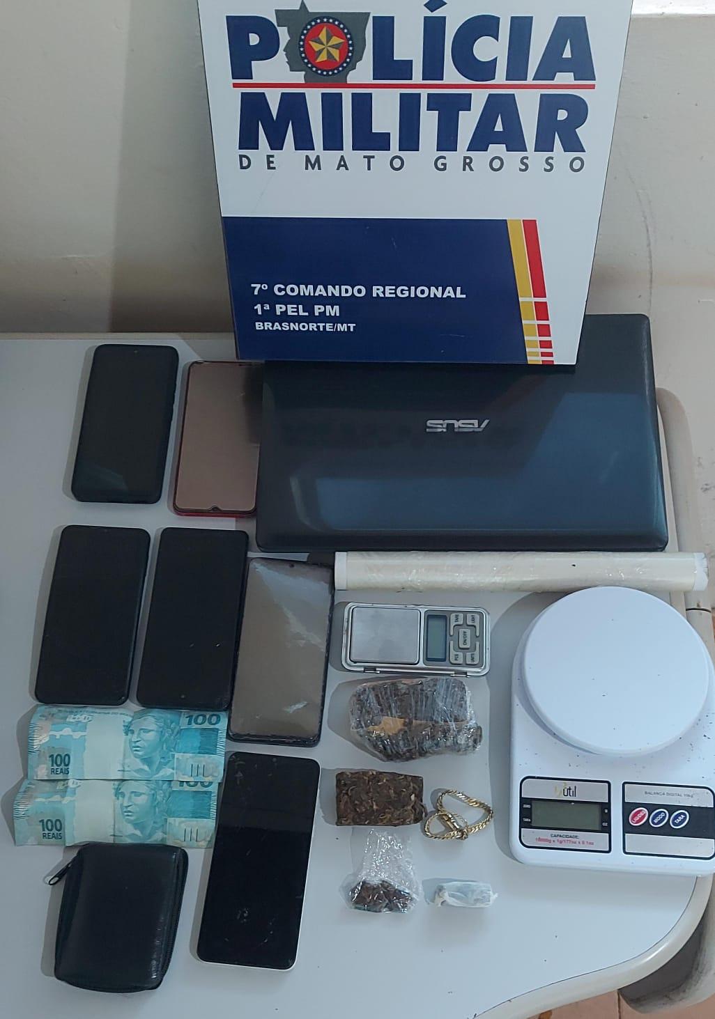 Polícia Militar apreende drogas, balanças e conduz três suspeitos em operação em Brasnorte