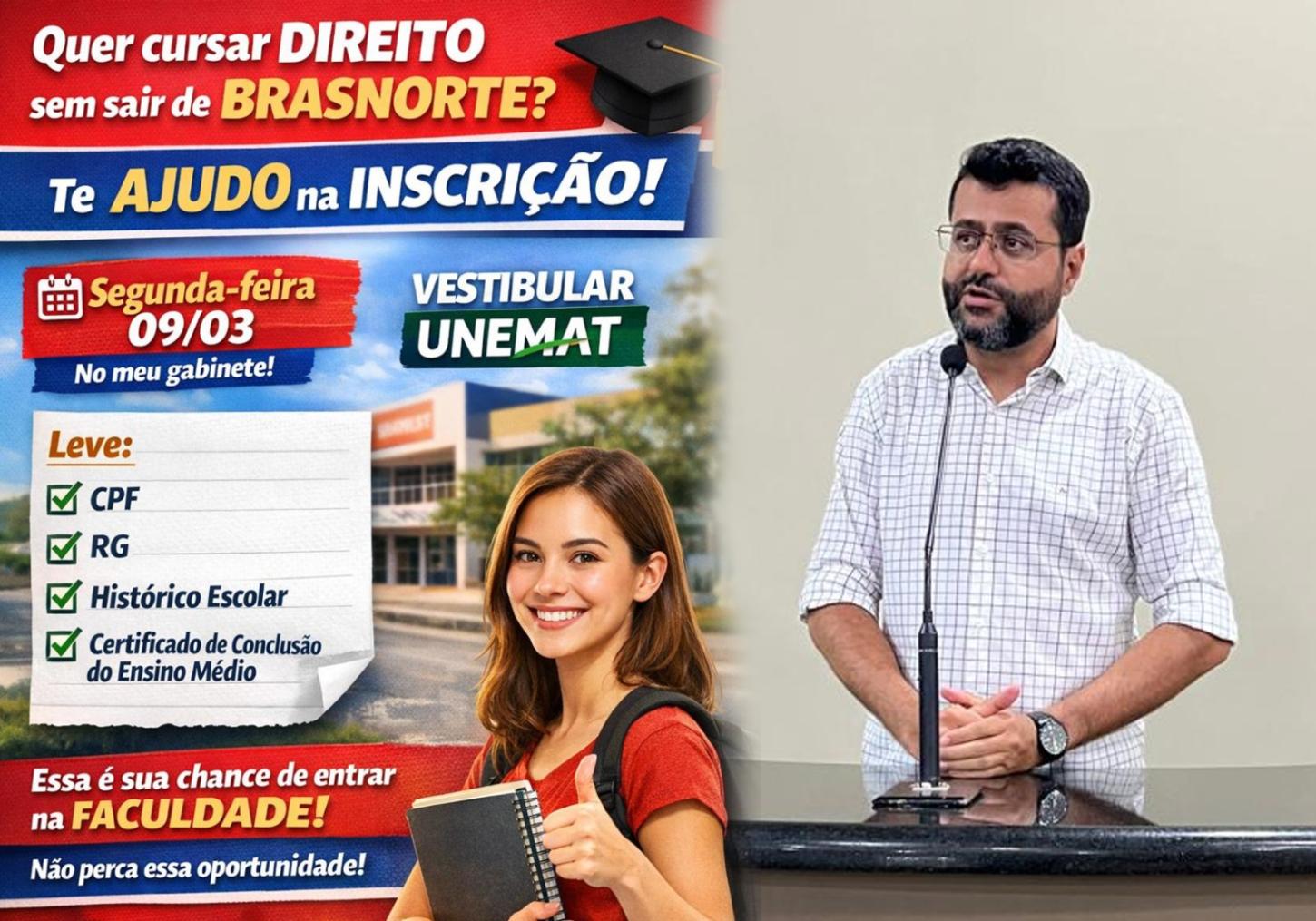 Vereador Willian Braz disponibiliza gabinete para auxiliar inscrições no vestibular da UNEMAT