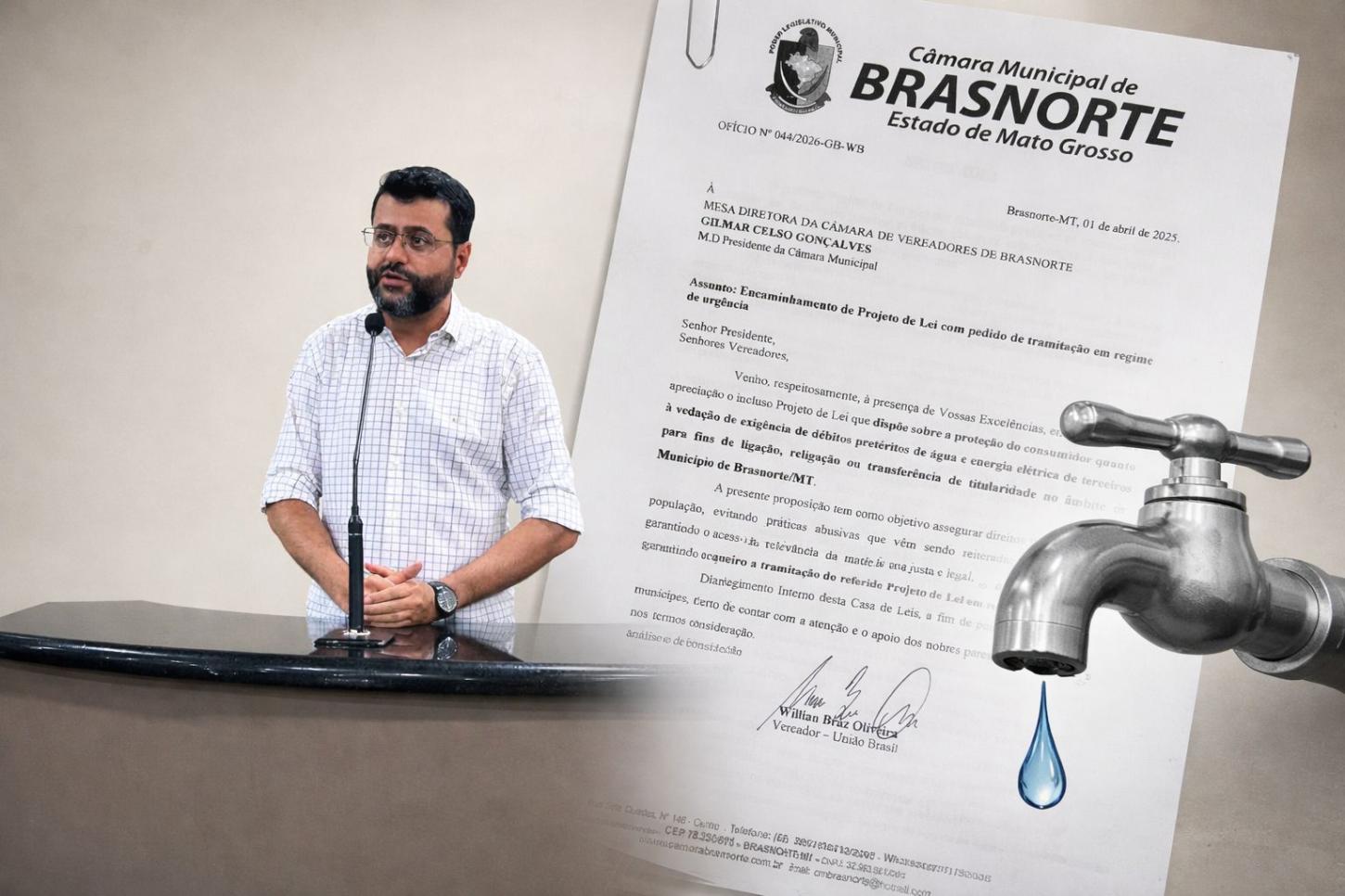 Vereador Willian Braz apresenta projeto para impedir cobrança de dívidas de terceiros em contas de água