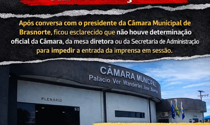 WS REPORTER PUBLICA RETRATAÇÃO SOBRE ACESSO DA IMPRENSA À CÂMARA DE BRASNORTE (MT)